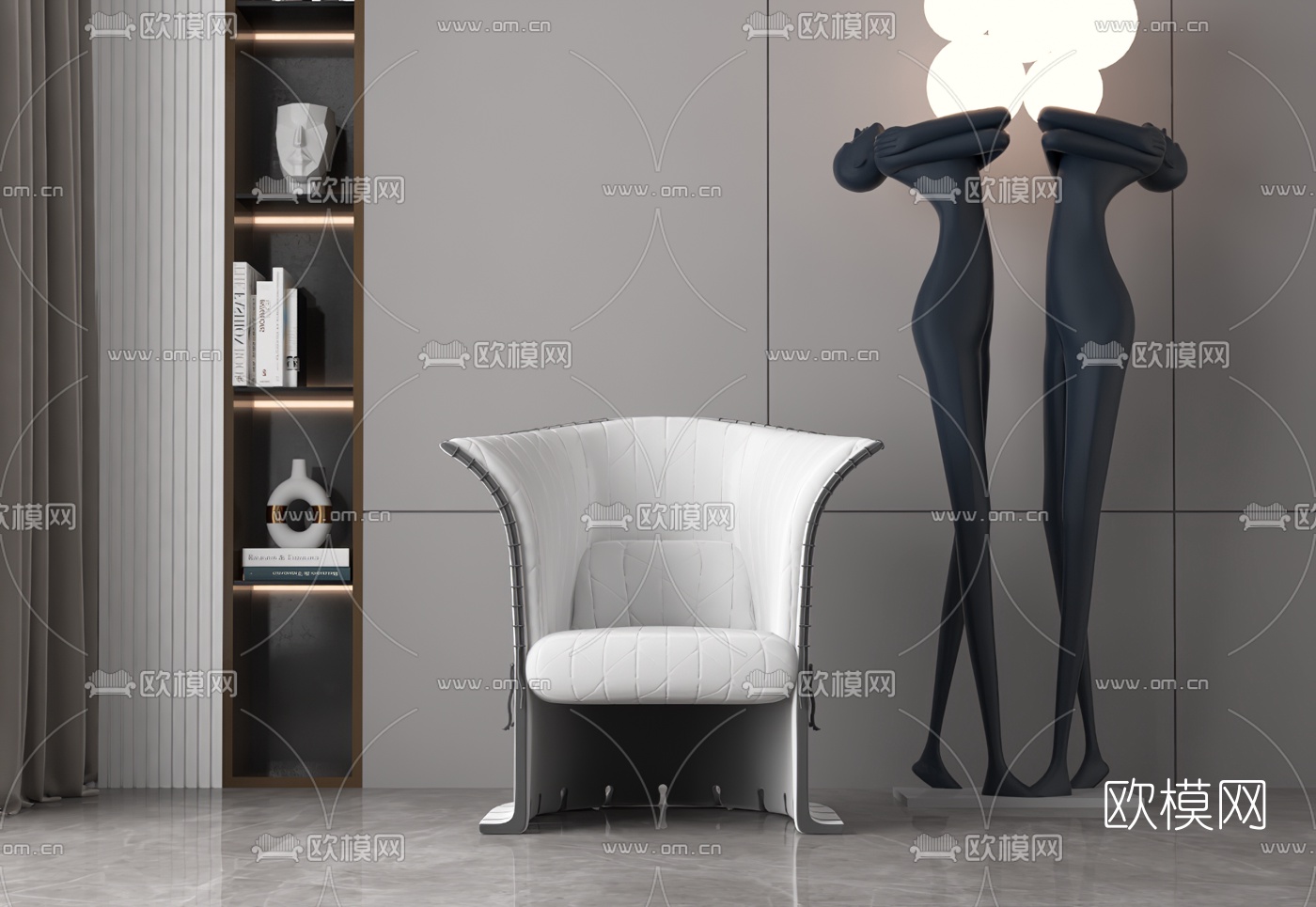 简欧布艺休闲椅3d模型