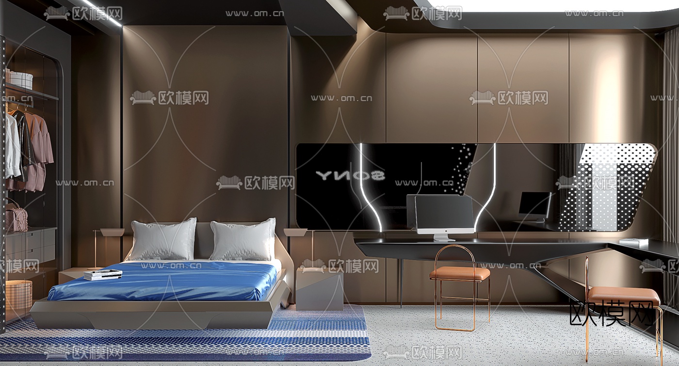 后现代公寓客厅卧室3d模型