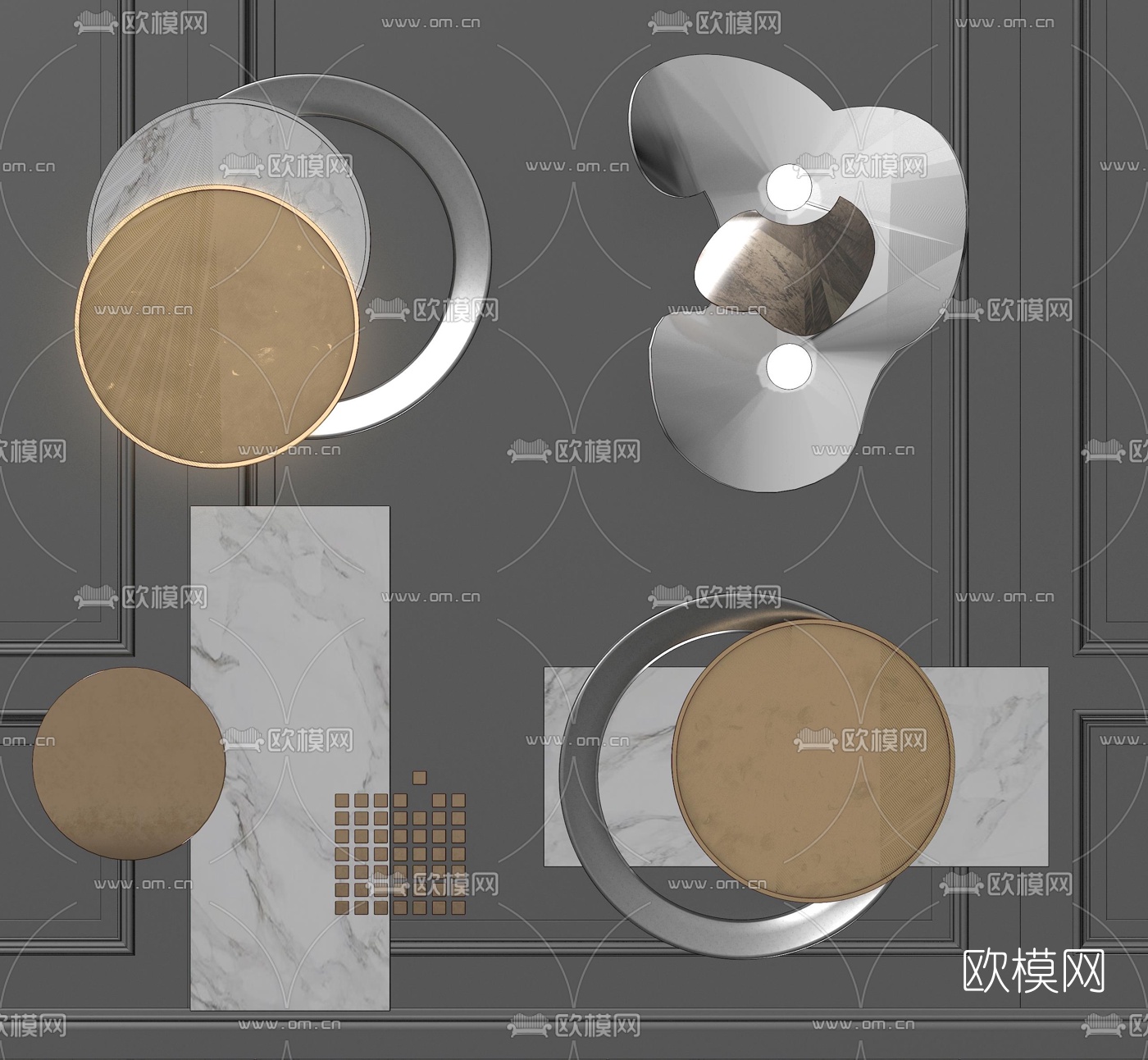 现代轻奢墙饰挂件su模型下载