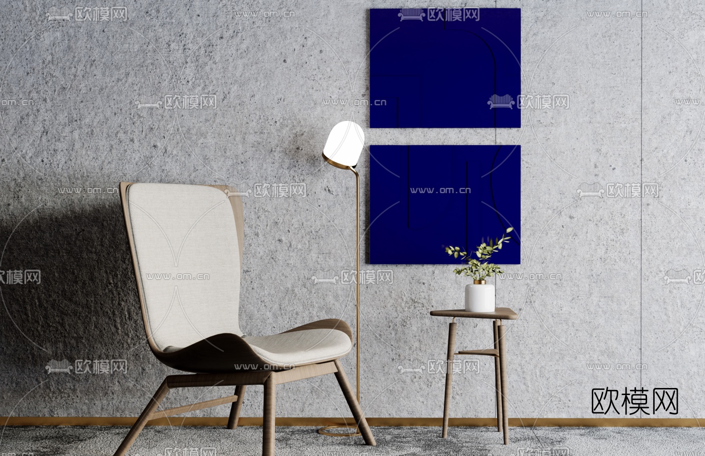 北欧实木休闲椅su模型下载