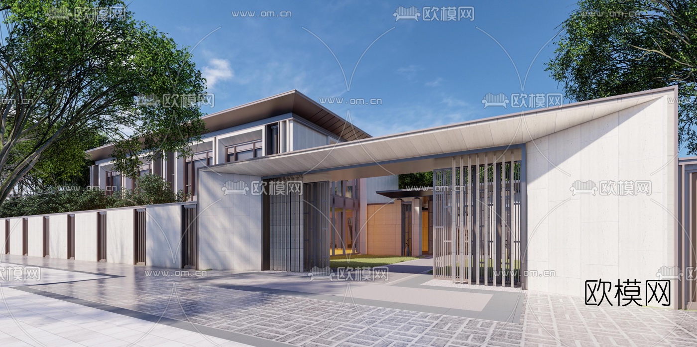 中式别墅外观su模型下载（渲染图1）
