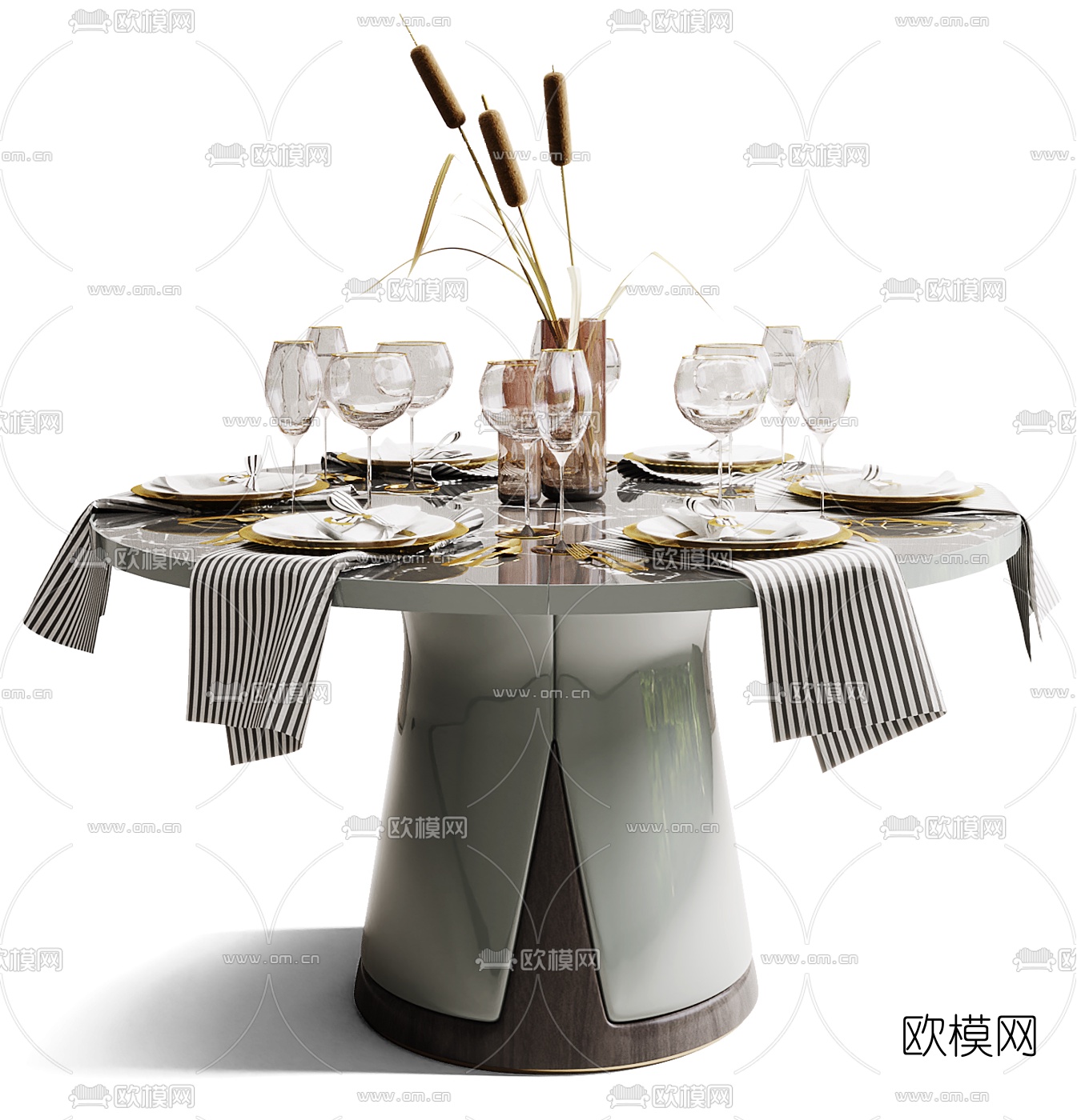 现代圆形大理石餐桌3d模型