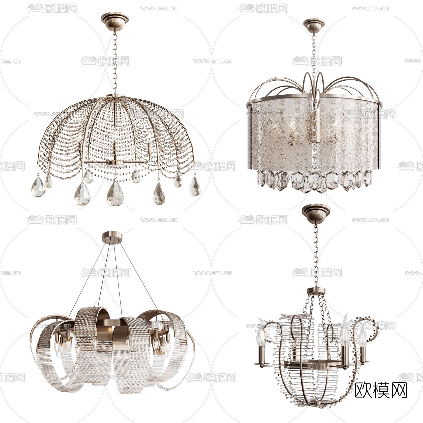 美式轻奢水晶吊灯3d模型下载（渲染图1）