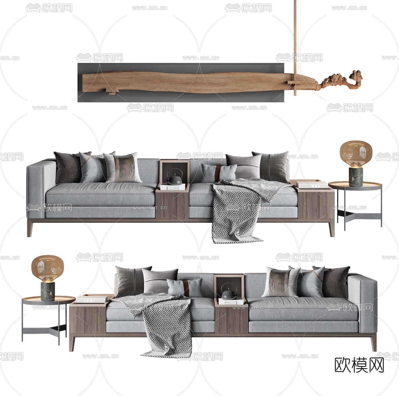 新中式布艺双人沙发3d模型下载