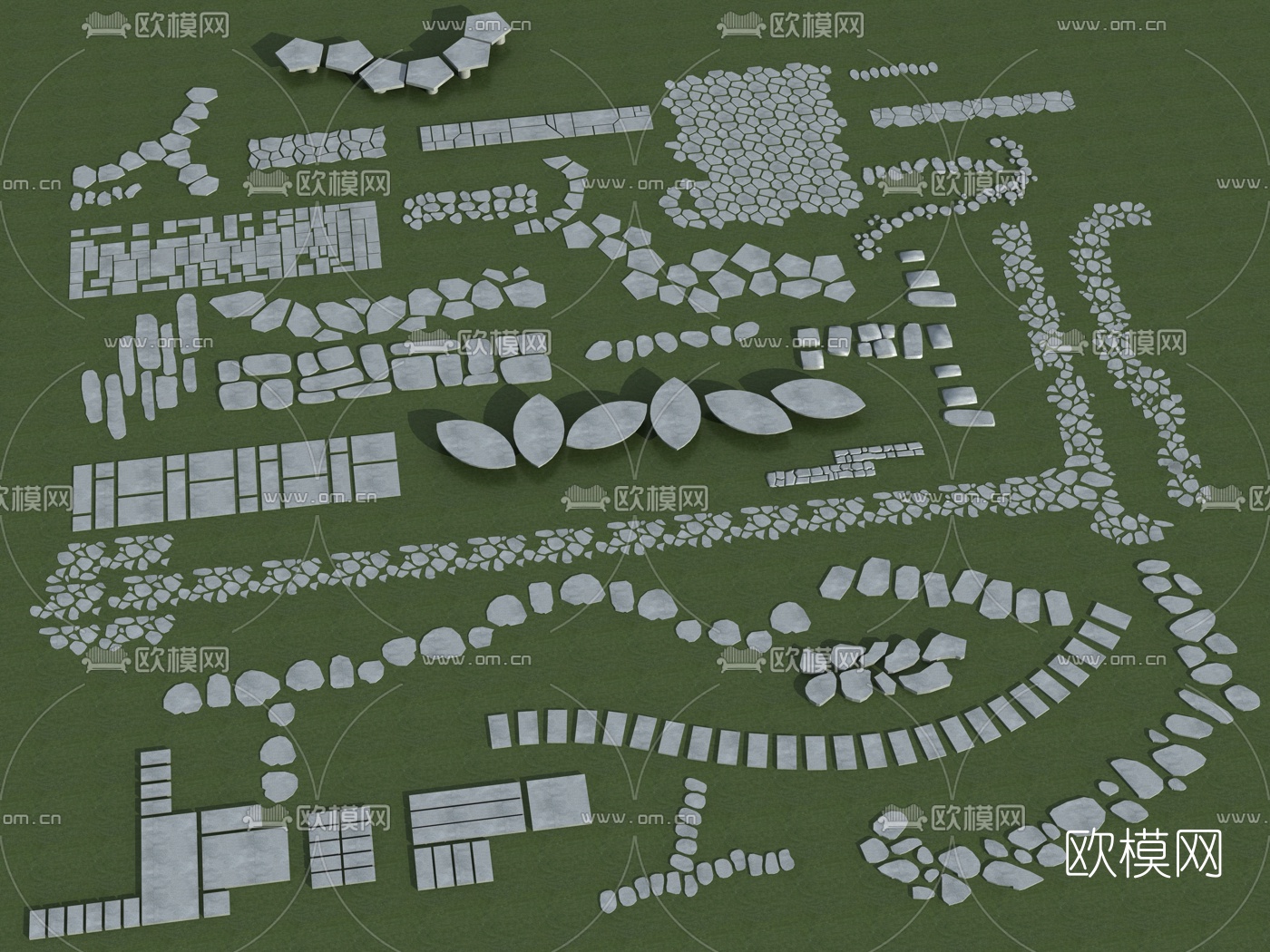 现代石板小道路小品3d模型下载