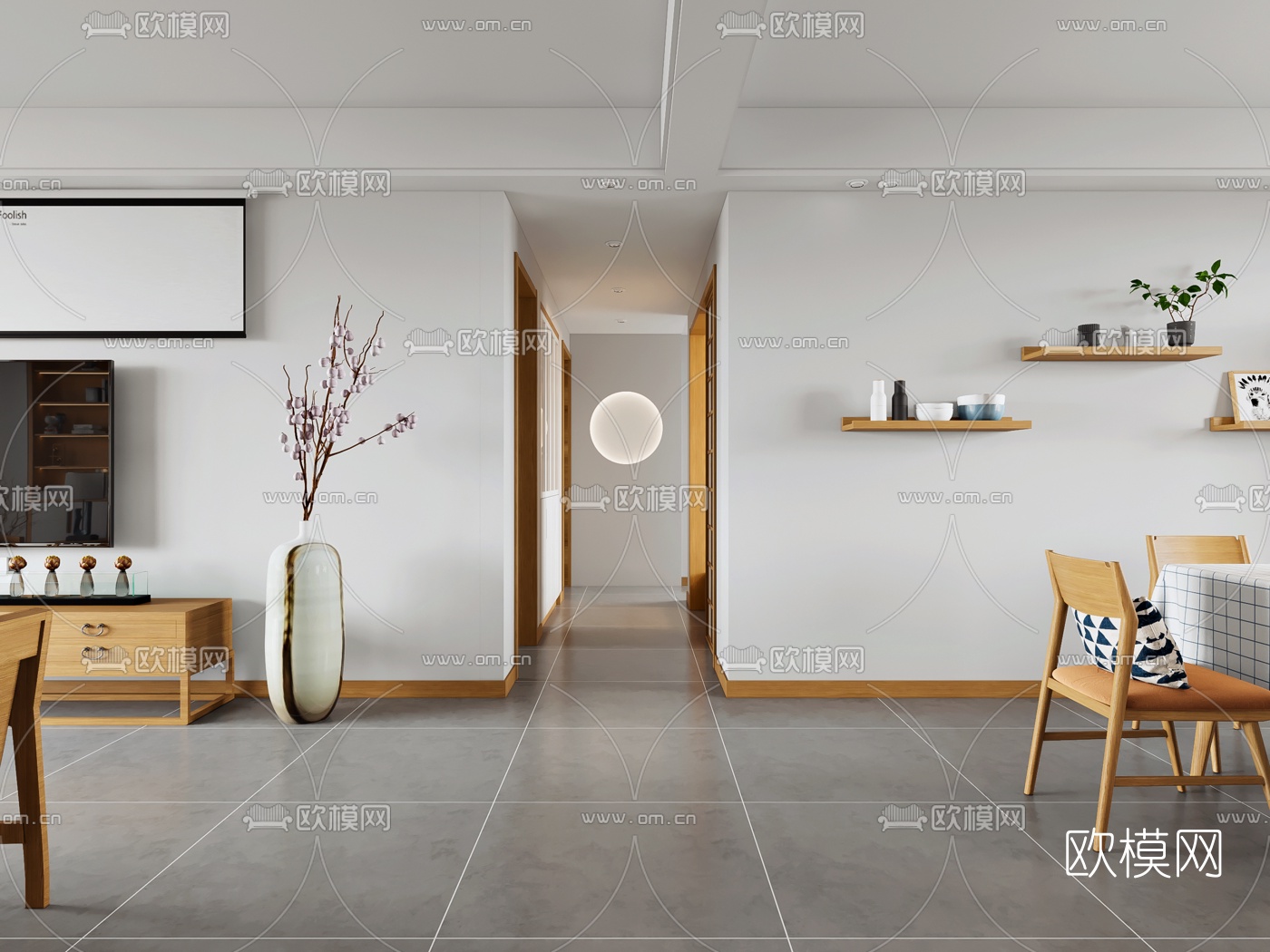 日式客厅餐厅3d模型下载（渲染图4）