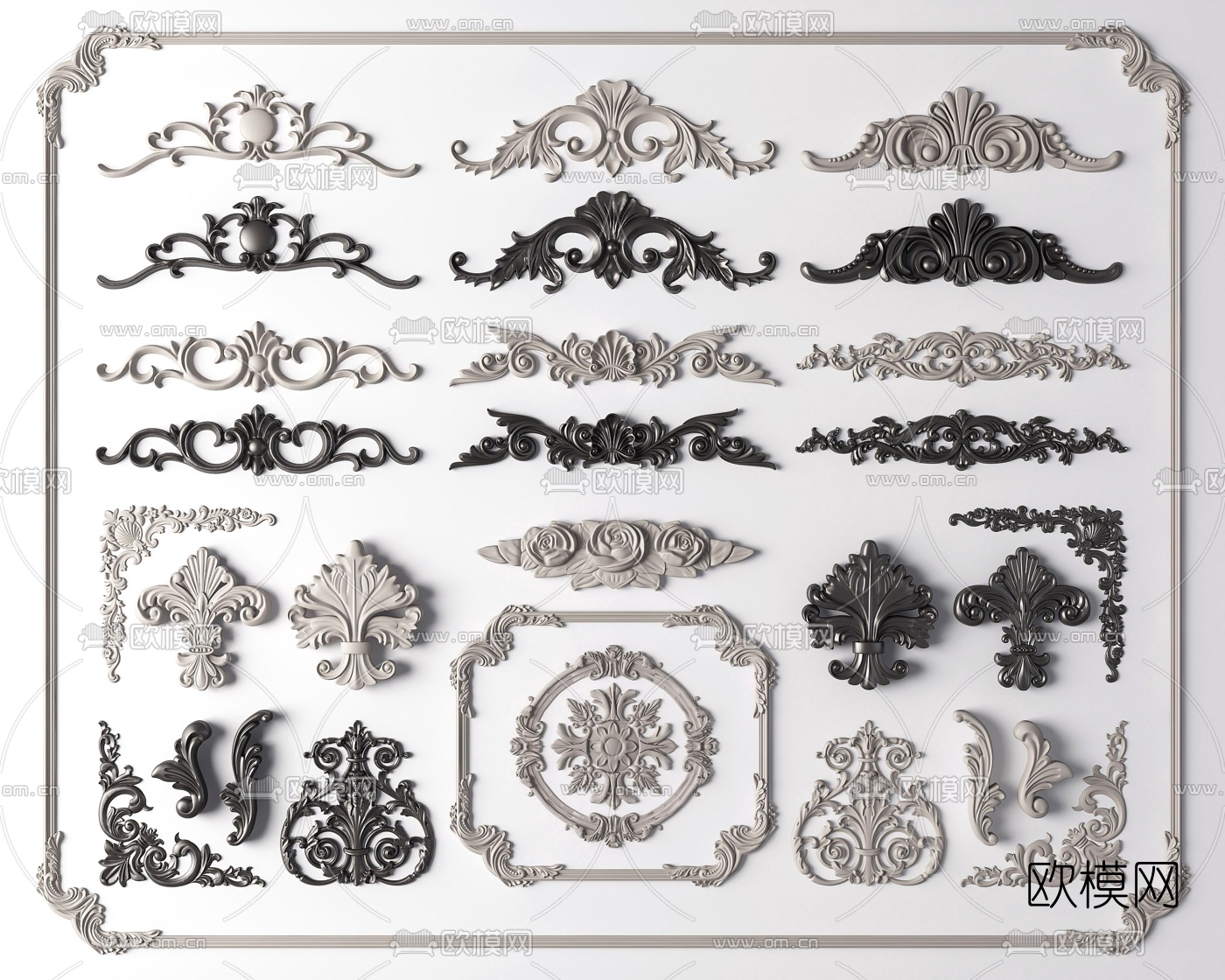 欧式雕花石膏线条su模型下载（渲染图1）
