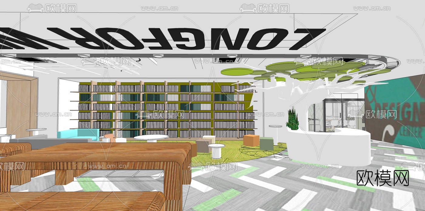 现代敞开式办公室su模型下载（渲染图1）