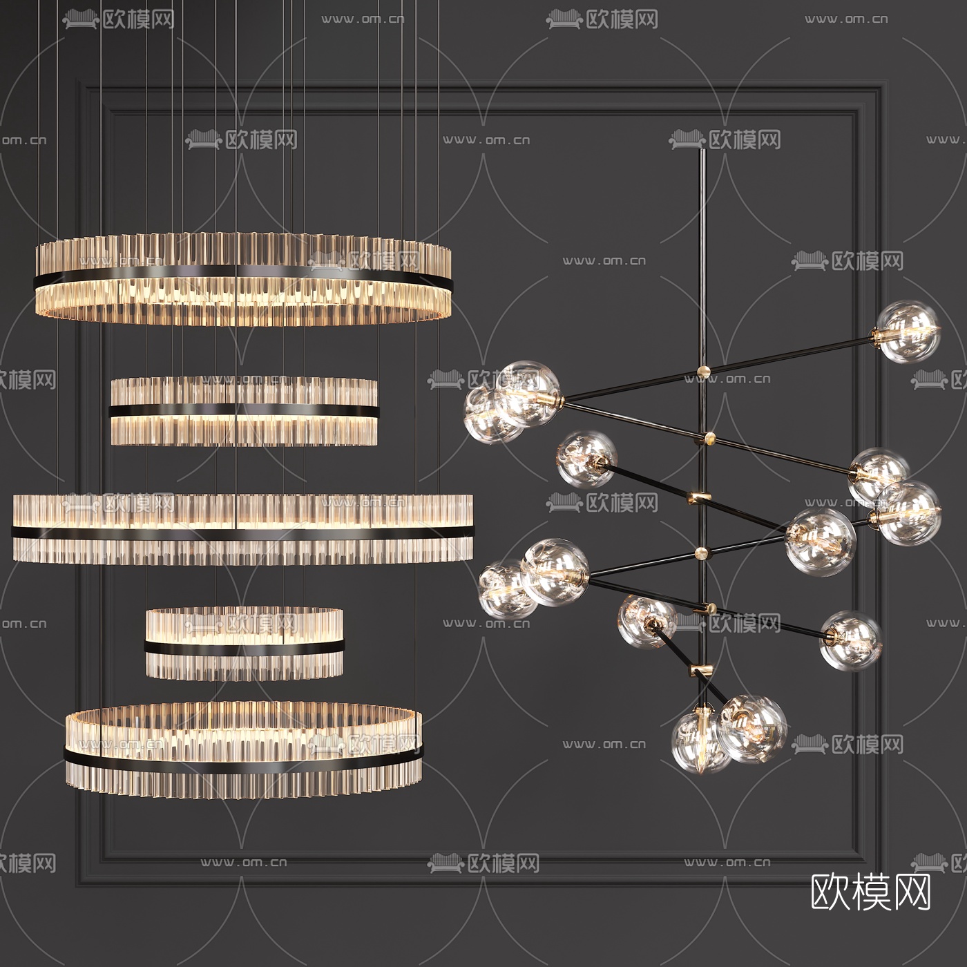 现代轻奢多层水晶吊灯3d模型下载