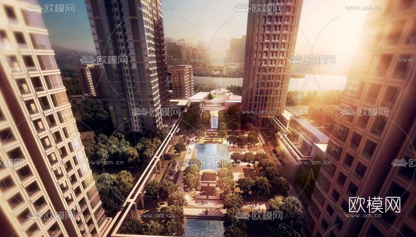 现代住宅商业区su模型下载（渲染图2）