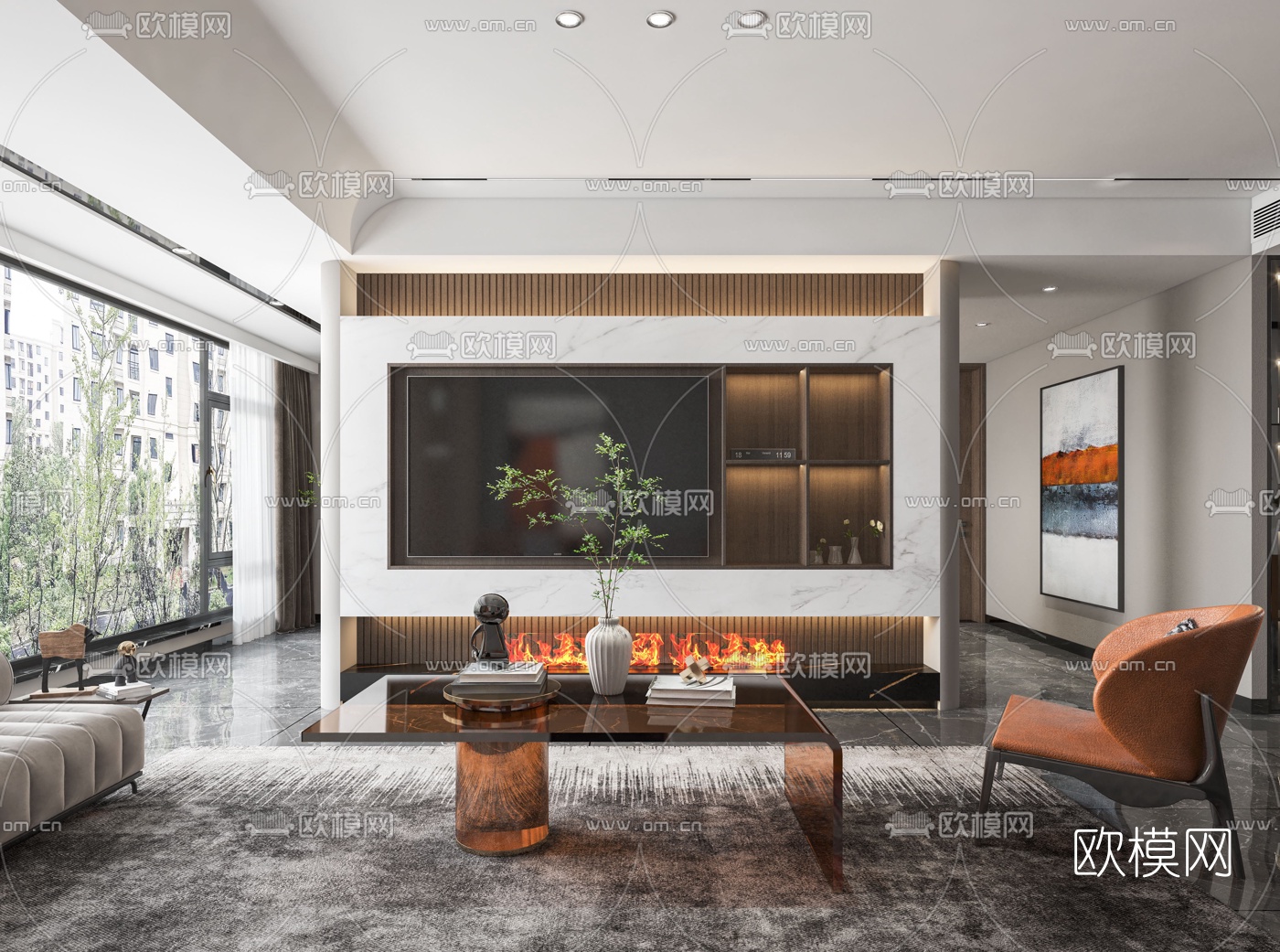 现代轻奢客厅餐厅3d模型