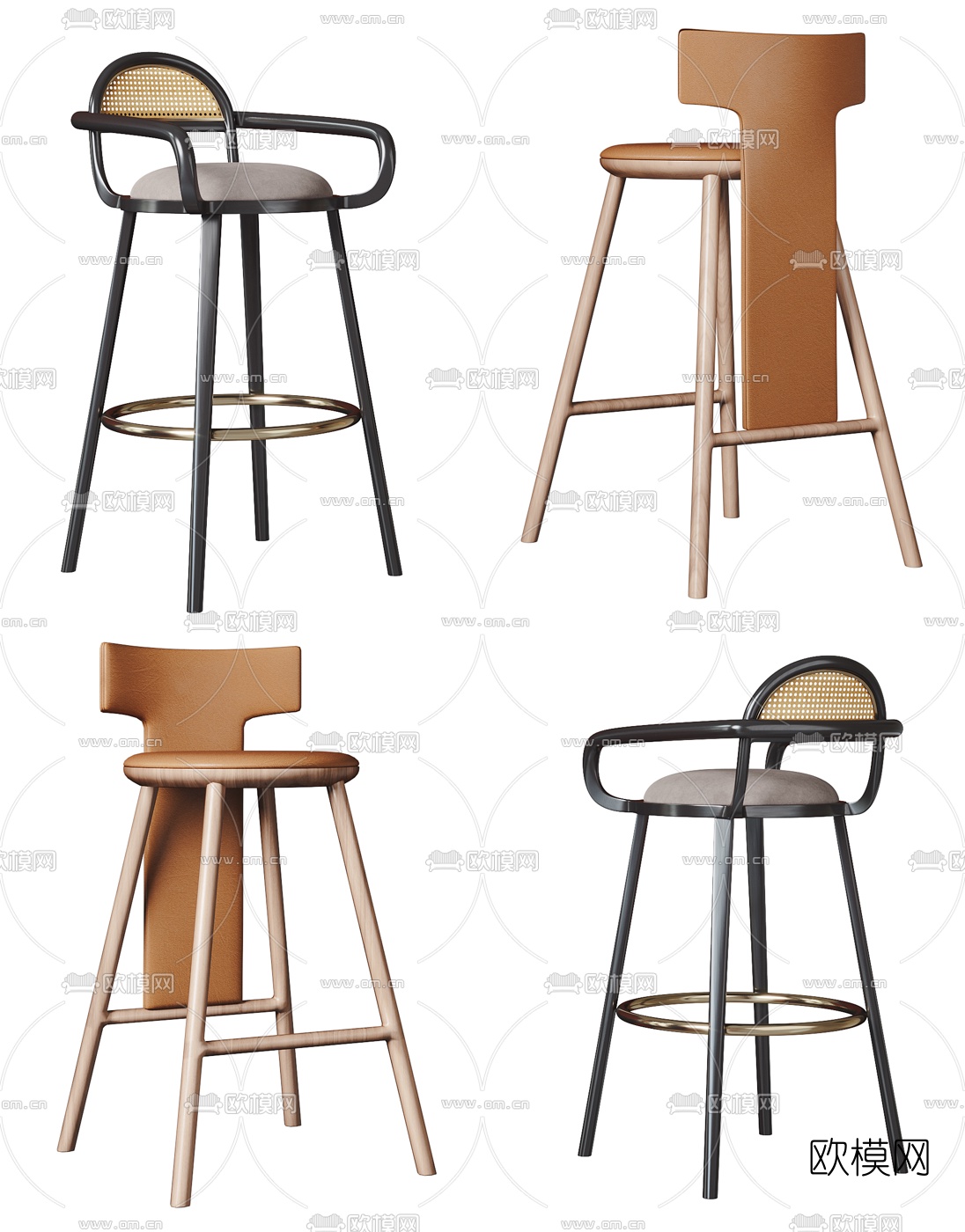 北欧靠背吧椅组合3d模型下载