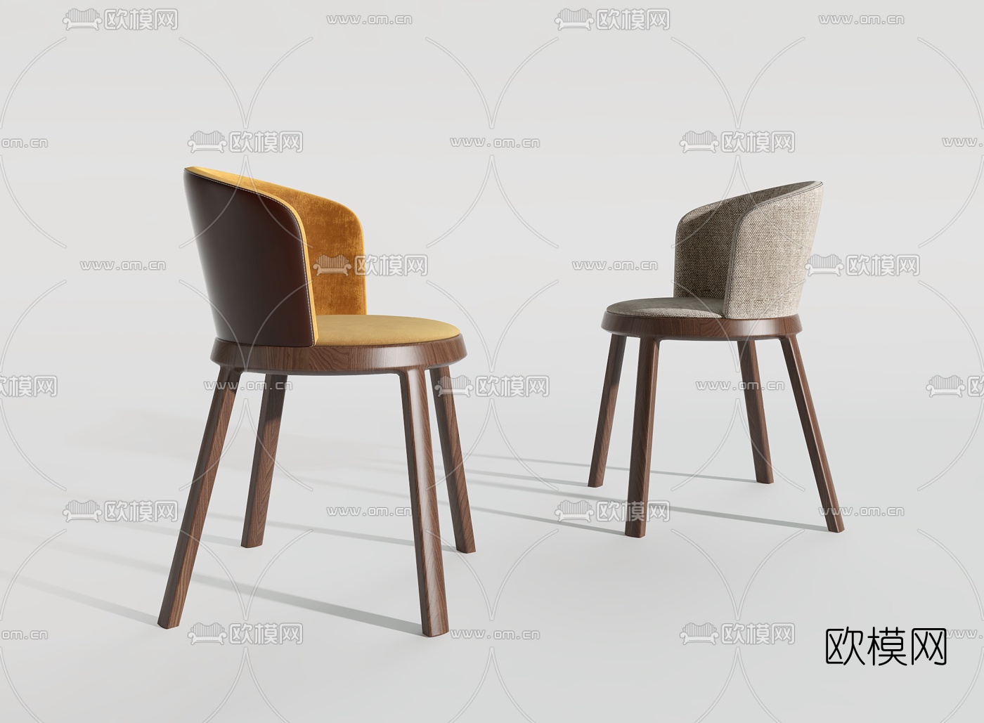 现代原木单椅餐椅3d模型下载