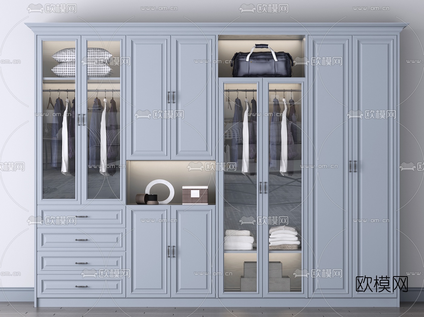 简美玻璃门衣柜3d模型下载