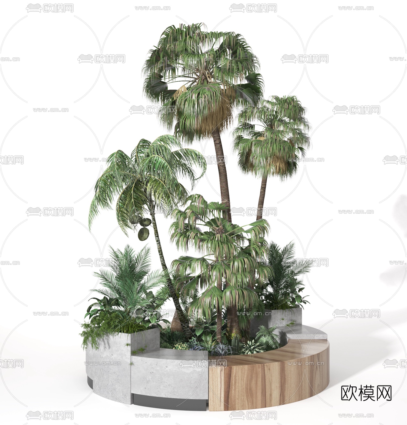 现代绿植树池花坛3d模型下载