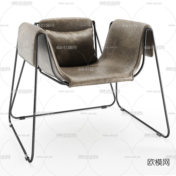 现代皮革休闲椅3d模型下载(渲染图1)