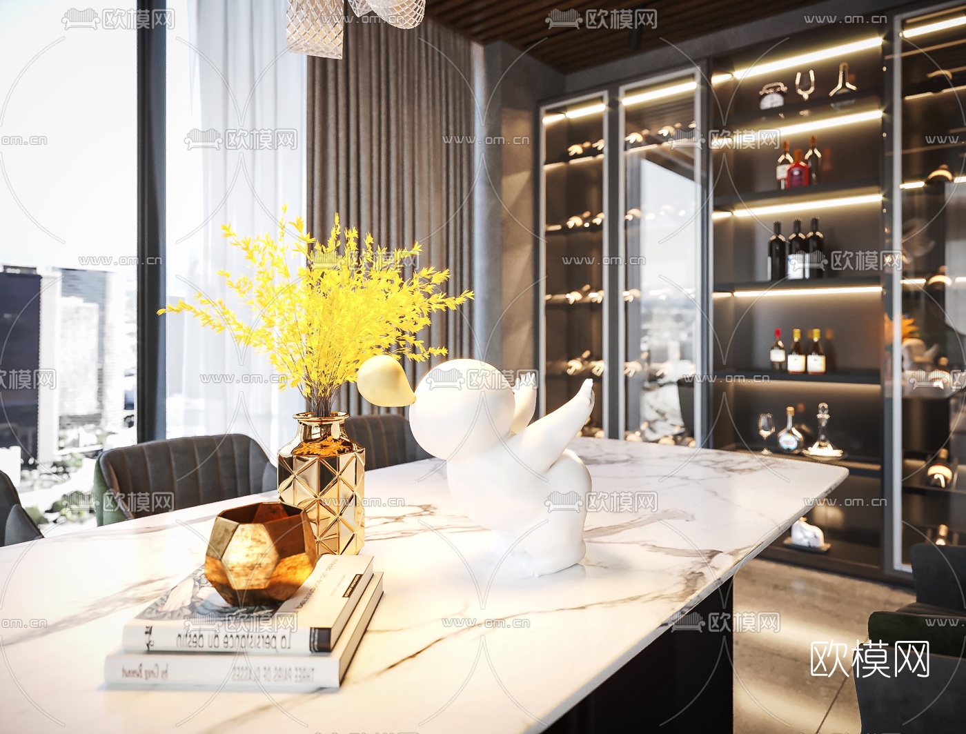 现代别墅客厅餐厅3d模型