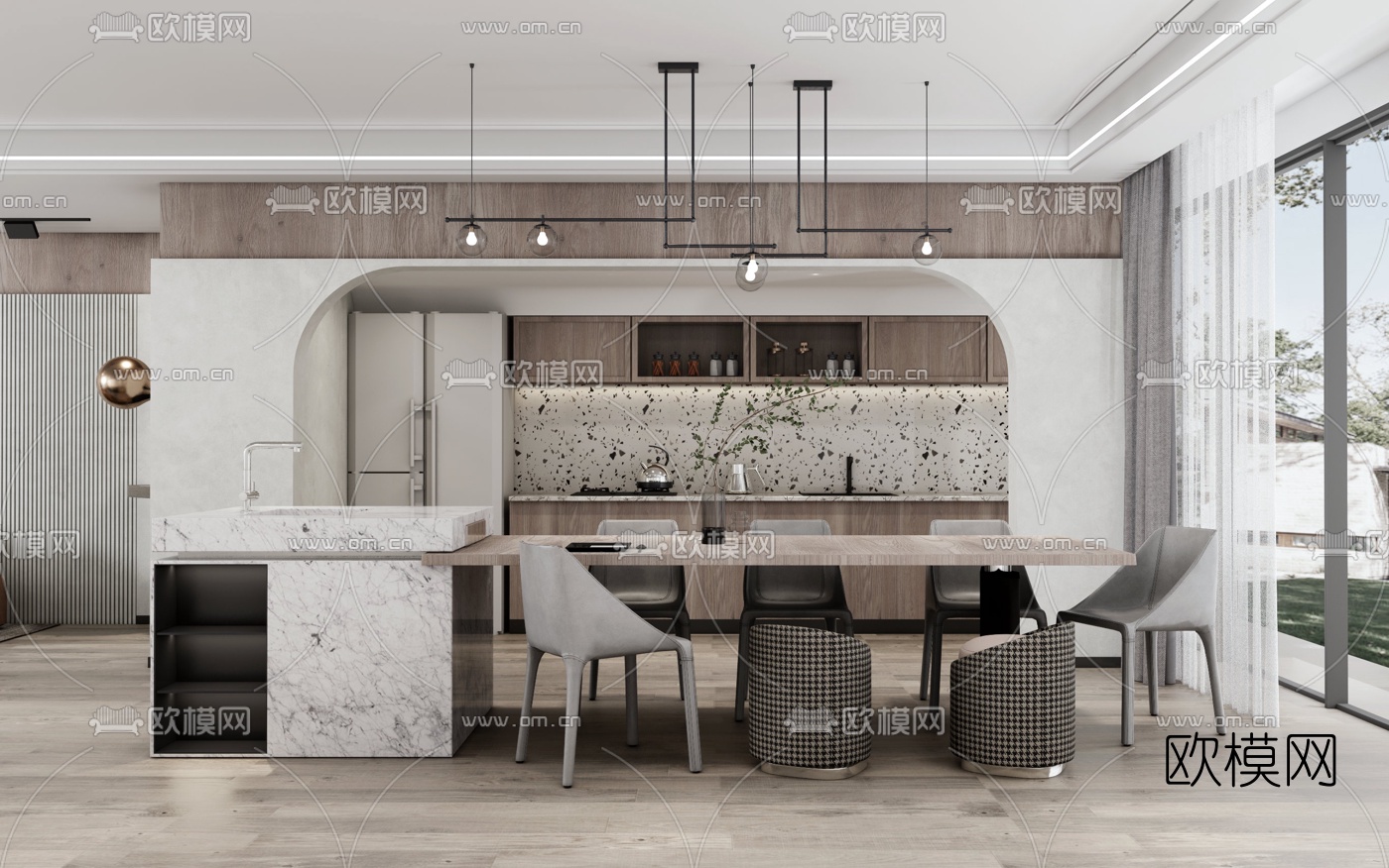 现代客厅餐厅su模型