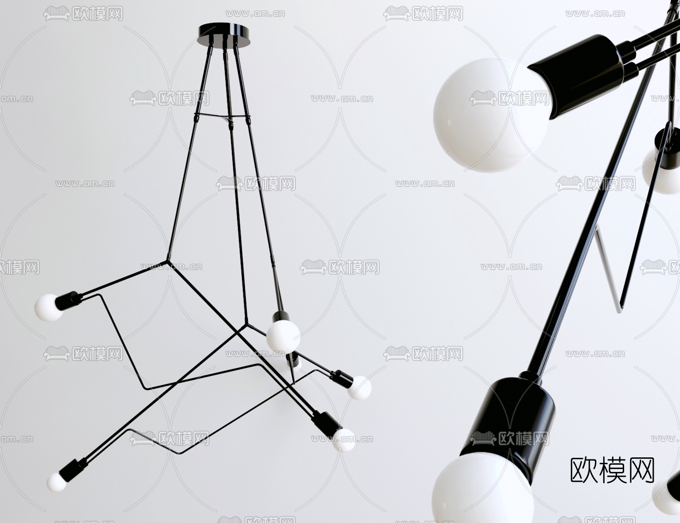 现代铁艺吊灯su模型下载（渲染图1）