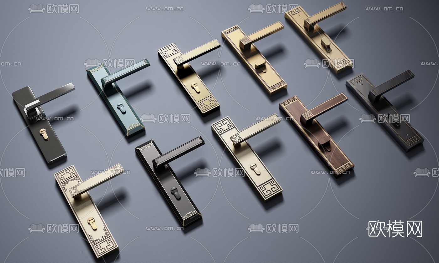 新中式门锁门拉手门把手3d模型下载（渲染图1）