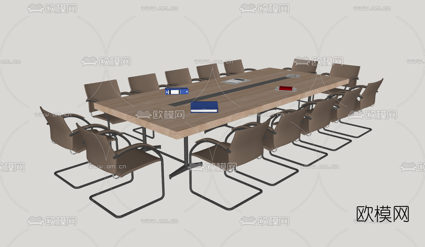 现代实木会议桌su模型下载（渲染图3）