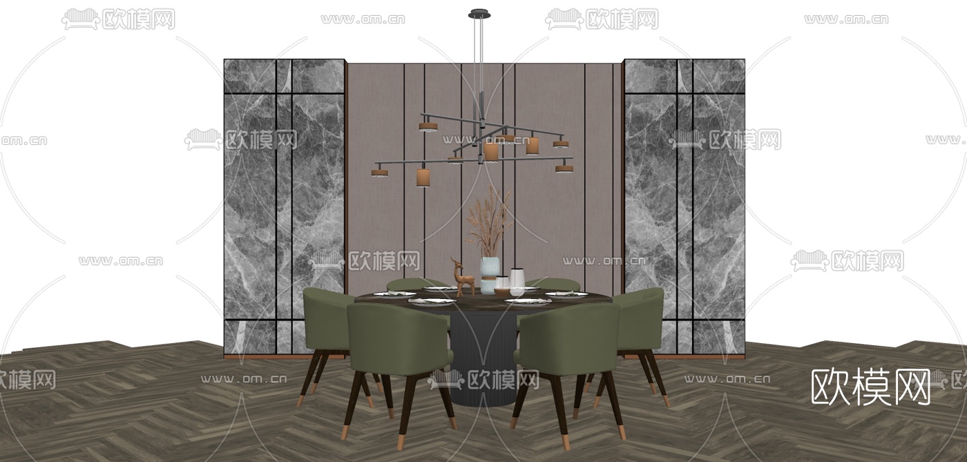 现代圆形餐桌椅su模型下载