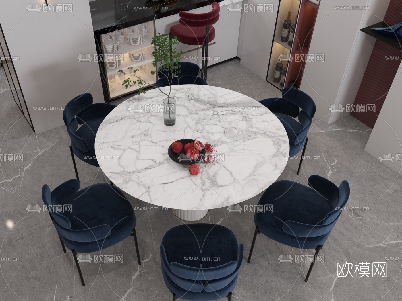 简欧客厅餐厅3d模型