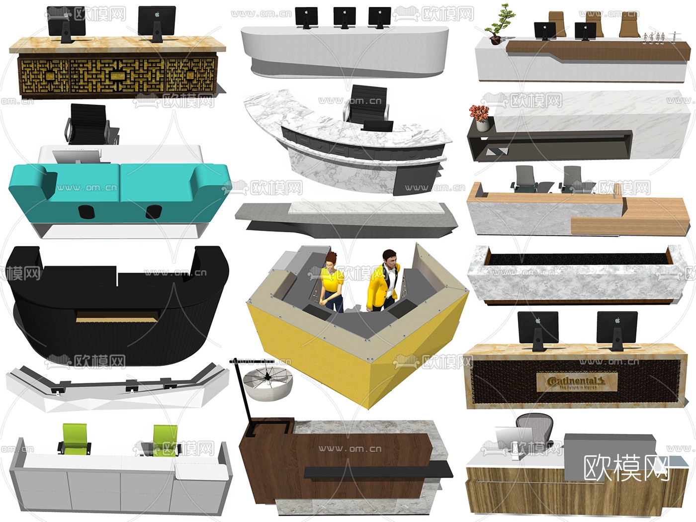 现代前台接待台su模型下载