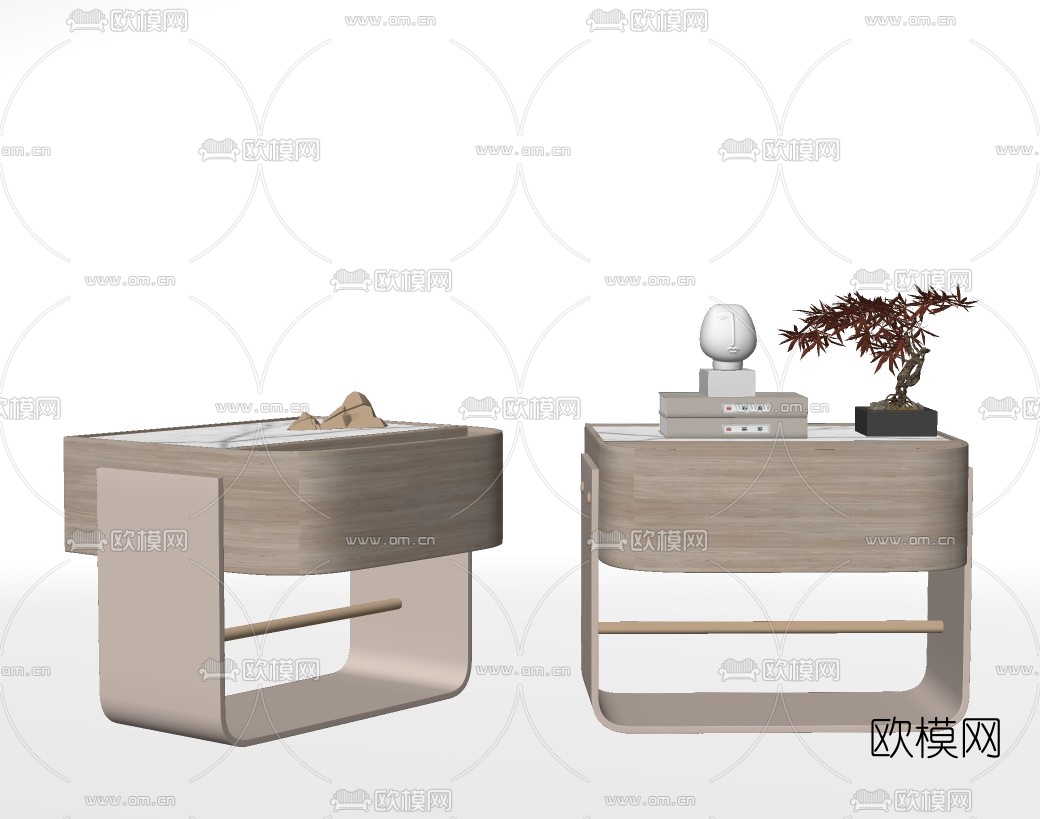 现代实木床头柜su模型下载（渲染图2）