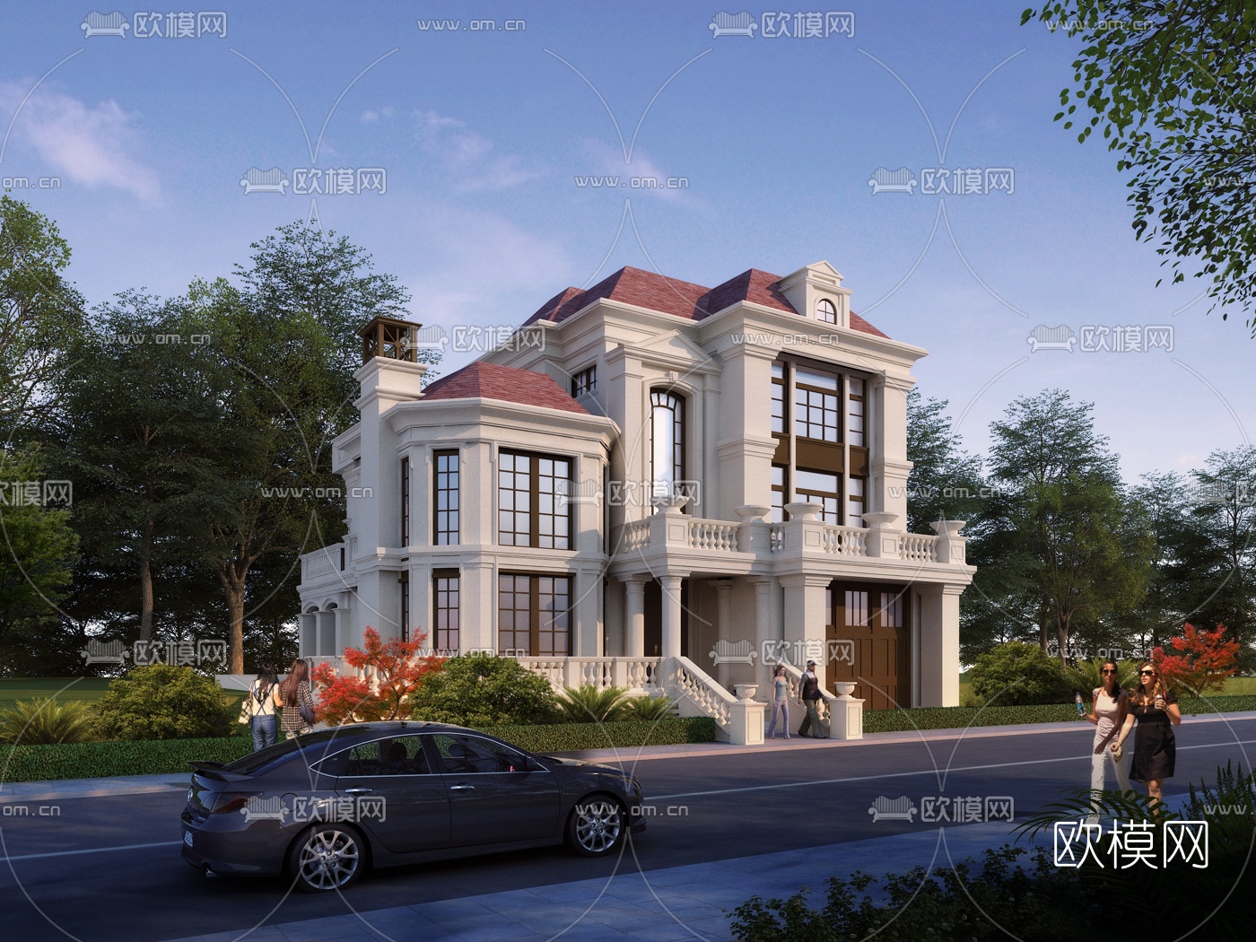 简欧独栋别墅外观3d模型下载