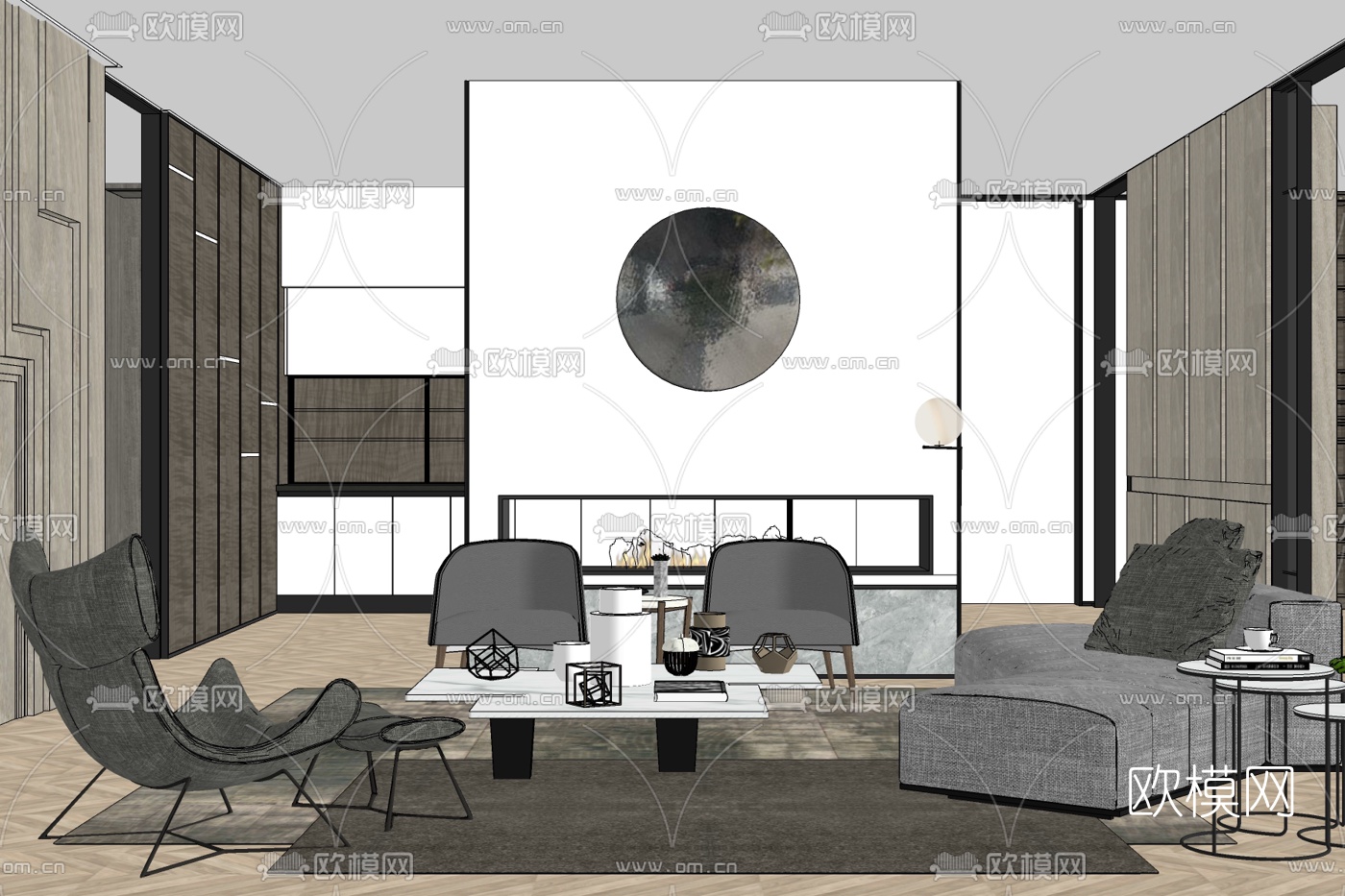 现代简约客厅免费su模型下载
