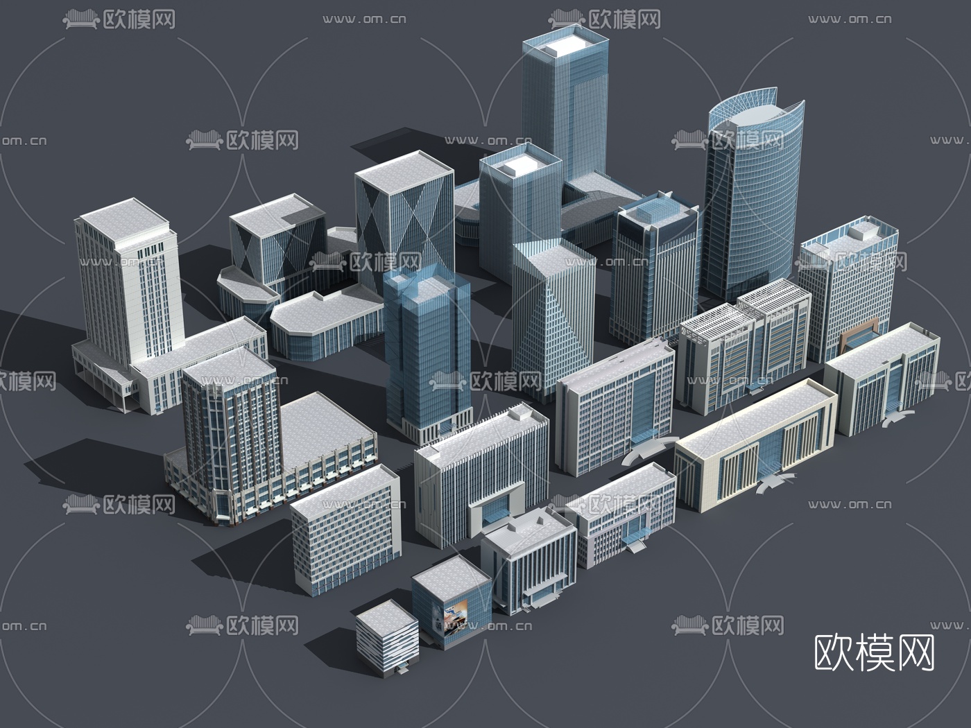 现代高层办公楼鸟瞰规划3d模型下载（渲染图2）