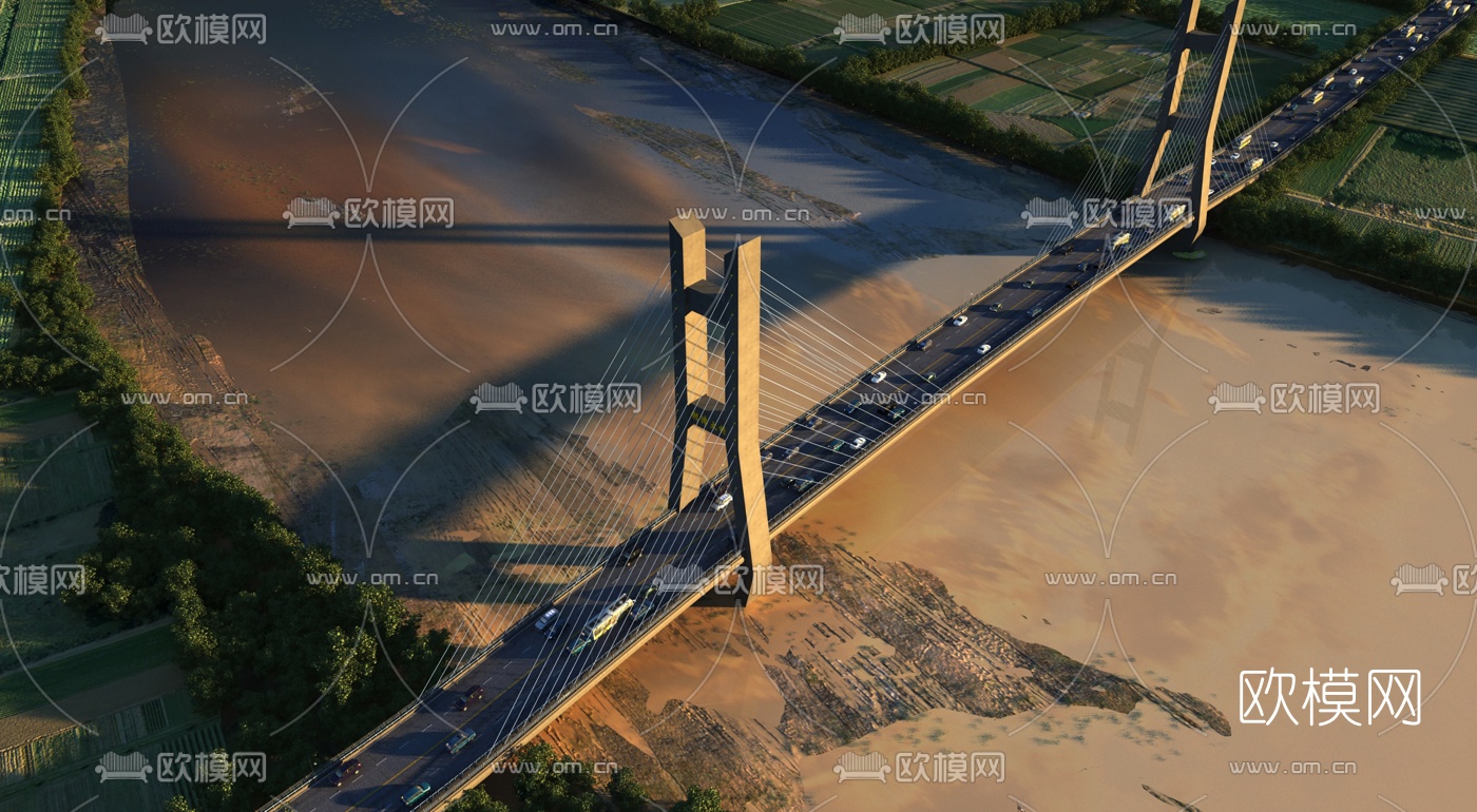 现代跨江大桥鸟瞰3d模型下载