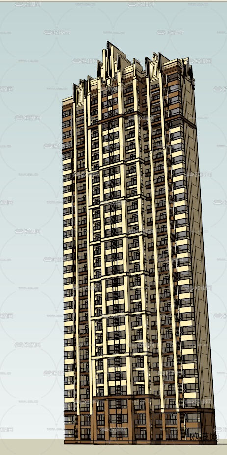 新古典超高层公寓楼su模型下载（渲染图6）