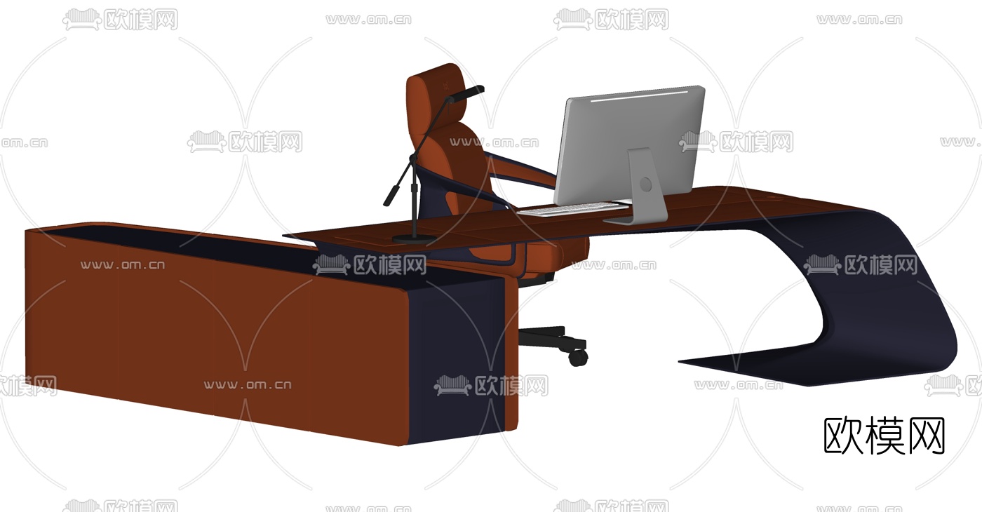 现代实木班台su模型下载（渲染图2）