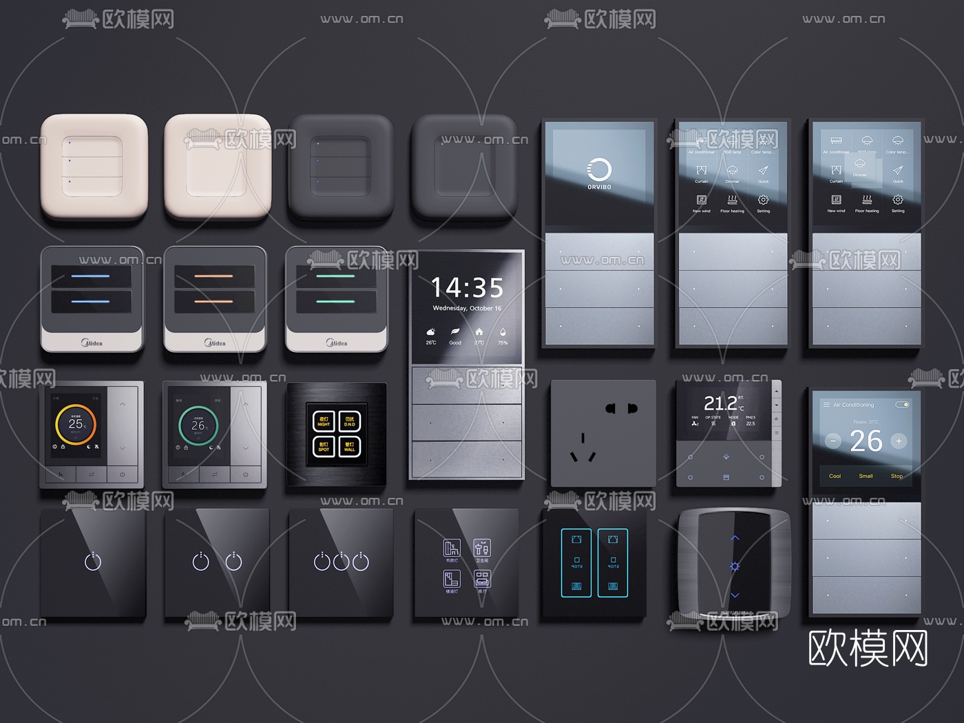 现代智能开关插座面板3d模型下载