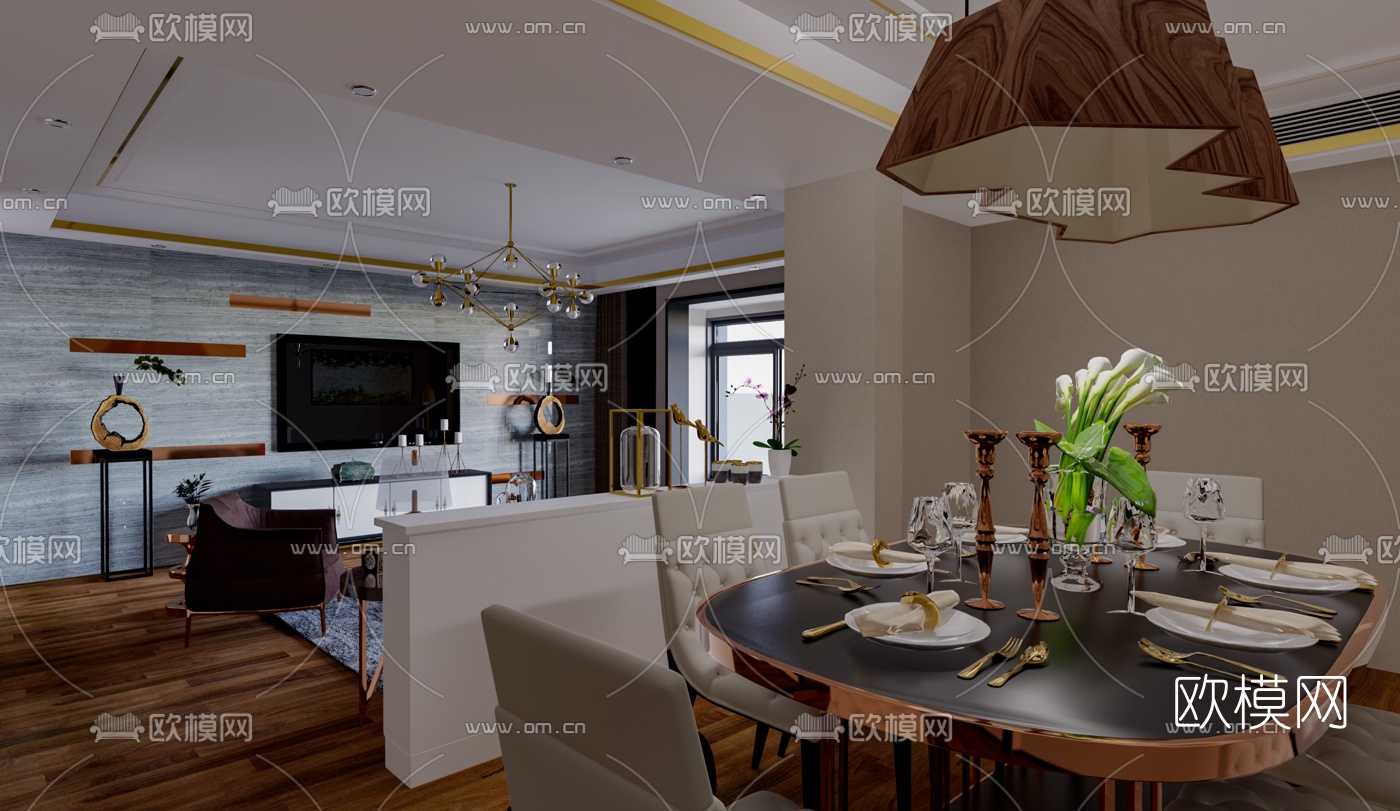 北欧客厅餐厅su模型