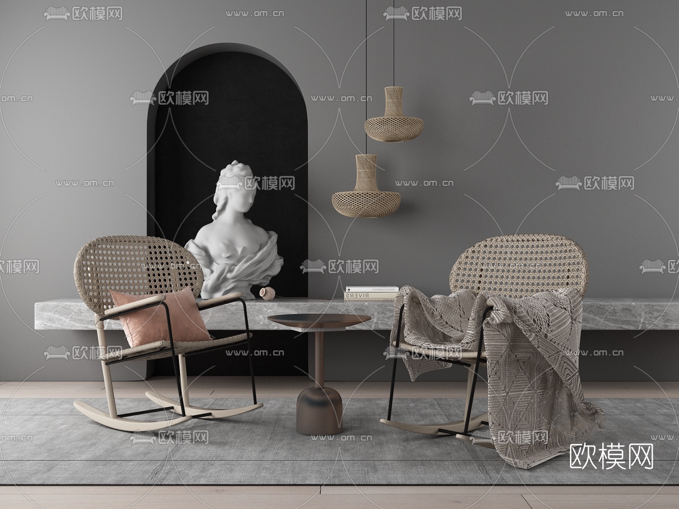 现代休闲椅摇椅边几3d模型