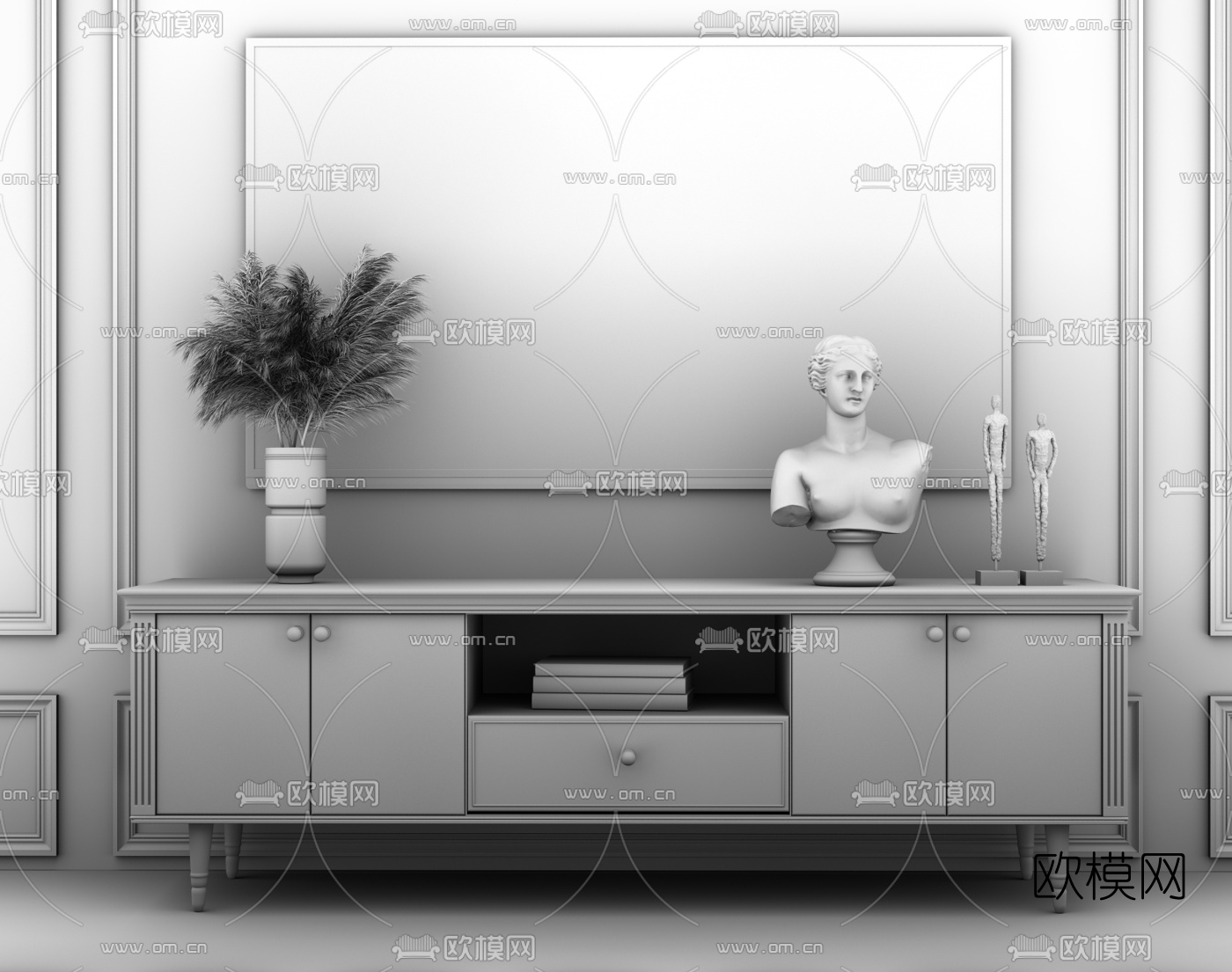美式时尚电视柜3d模型下载（渲染图2）