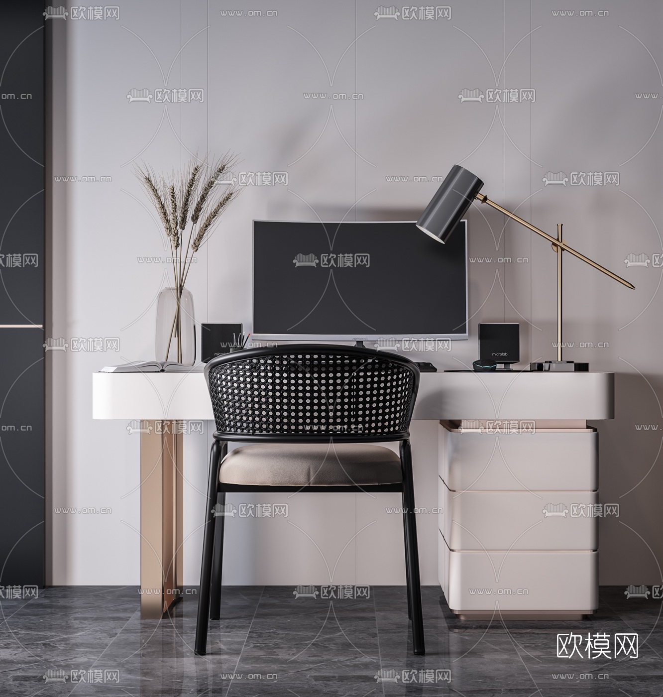 现代电脑桌书桌椅3d模型