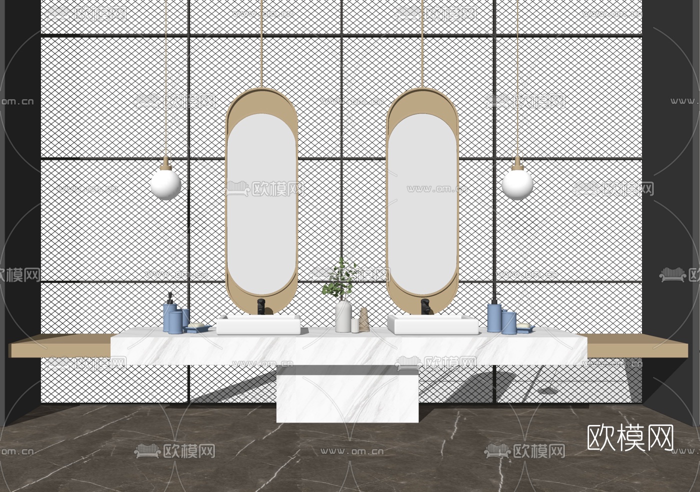 现代卫生间洗手台su模型下载