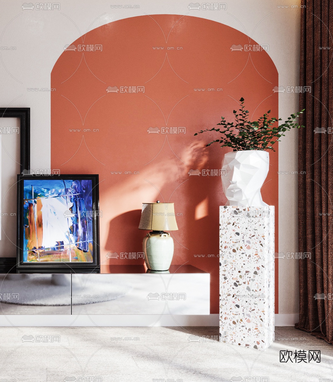 北欧简易电视柜3d模型下载（渲染图2）