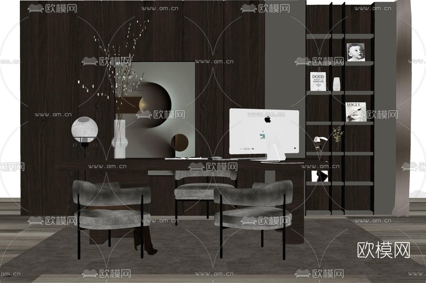 现代班台桌su模型下载