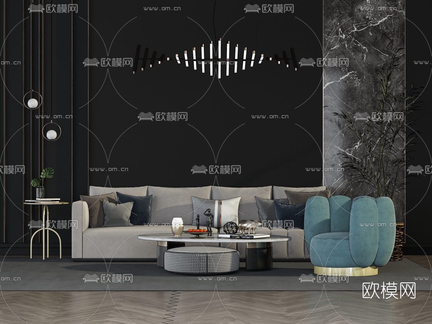 现代布艺沙发组合su模型下载
