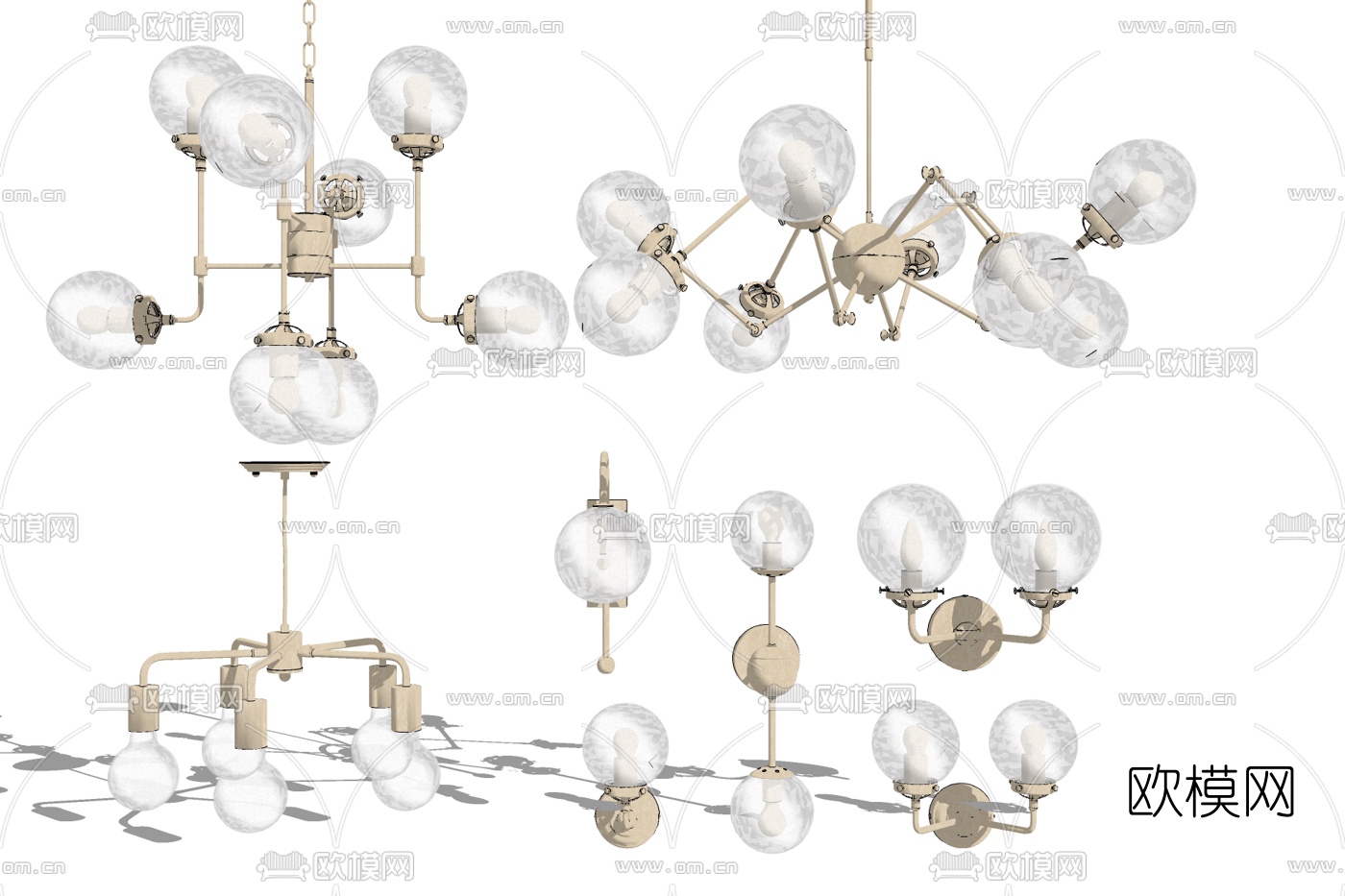 现代金属多头吊灯免费su模型下载