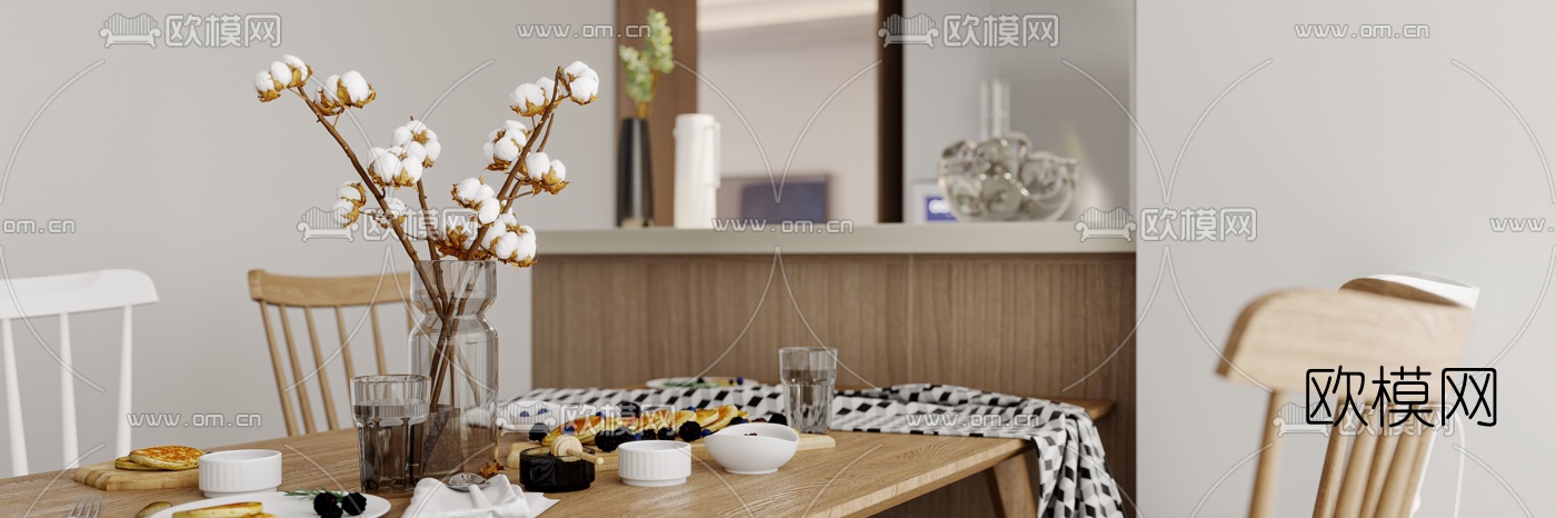 北欧客厅餐厅3d模型下载（渲染图3）