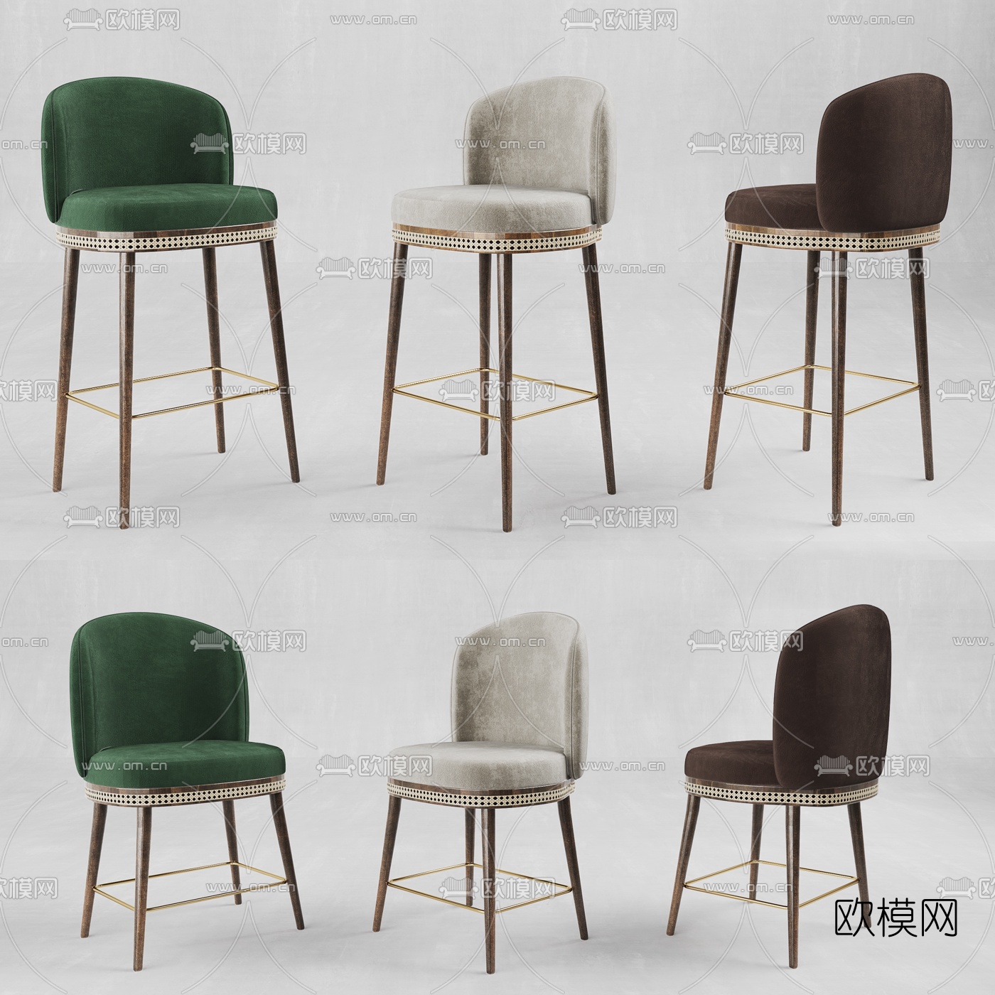 现代布艺吧椅单椅3d模型下载（渲染图1）