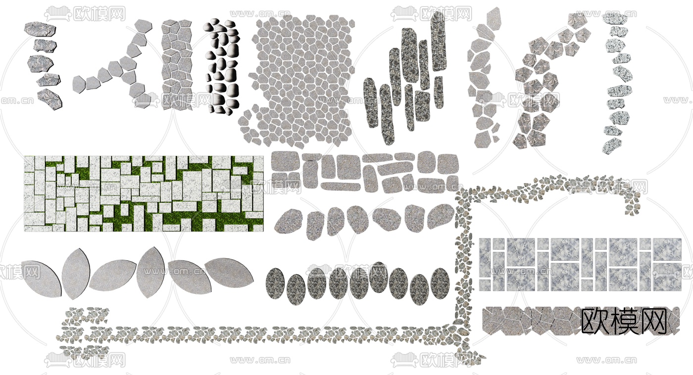 现代汀步石子路小品3d模型下载