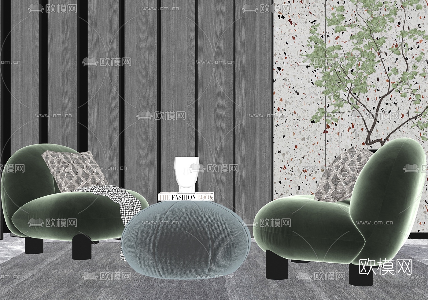 现代布艺休闲沙发su模型下载（渲染图2）