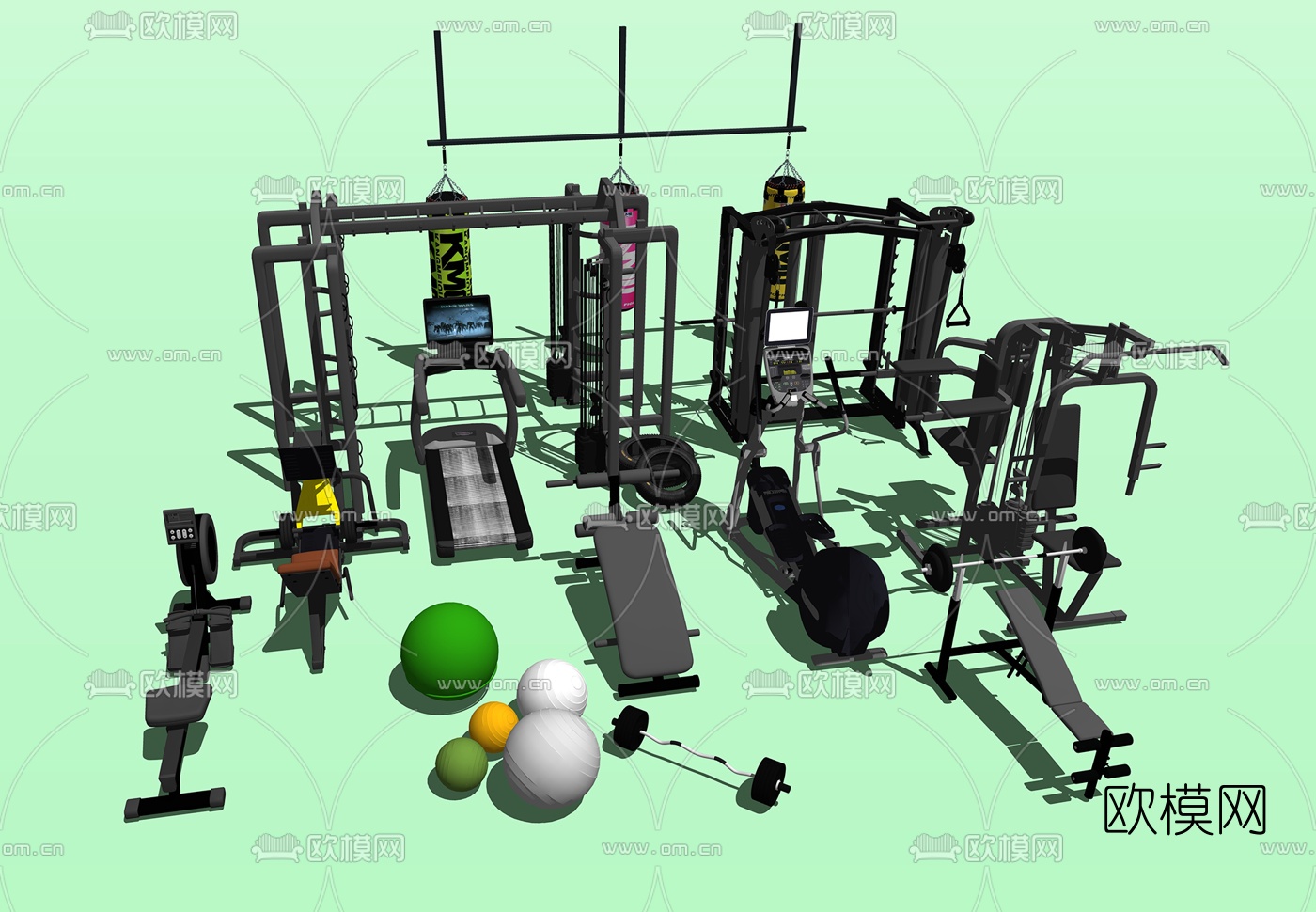 现代健身器材su模型下载（渲染图2）